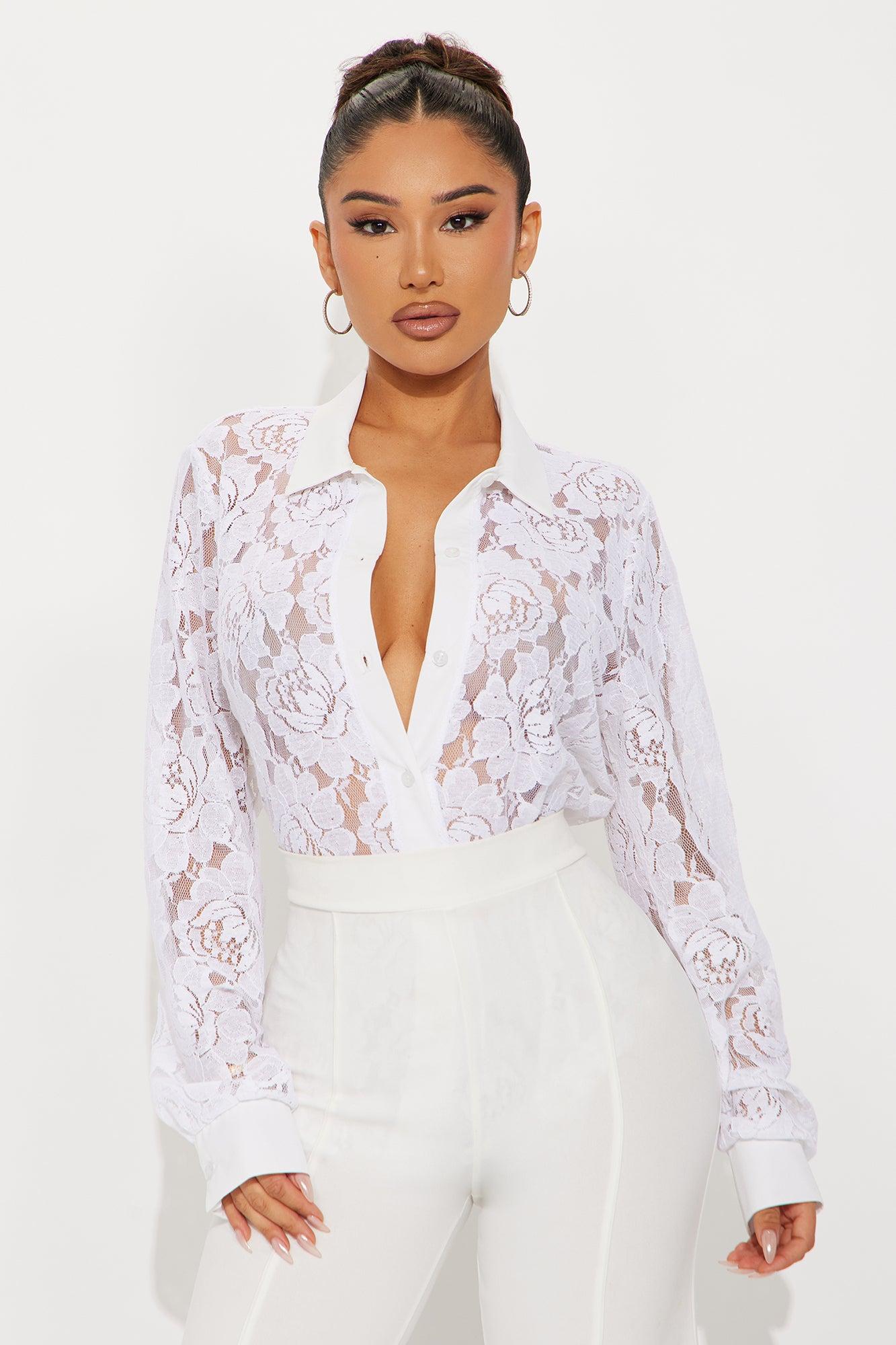 Drinks On Me Lace Shirt - White Product Image