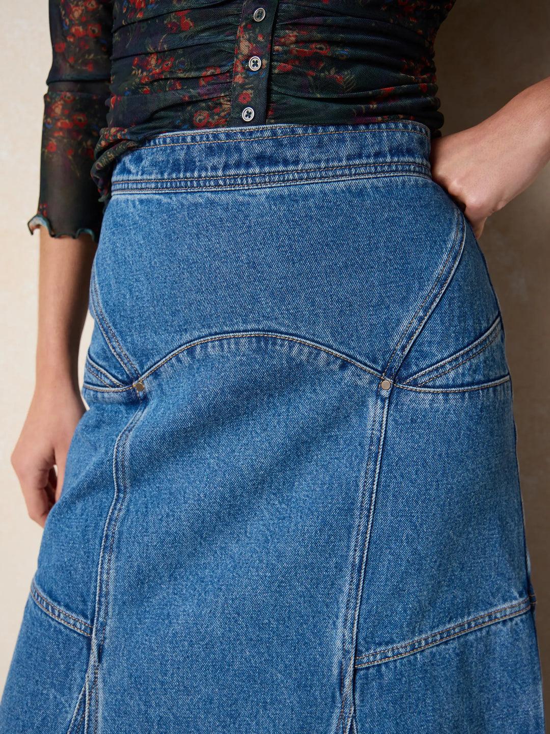 Fitted Cotton Denim Maxi Skirt Product Image