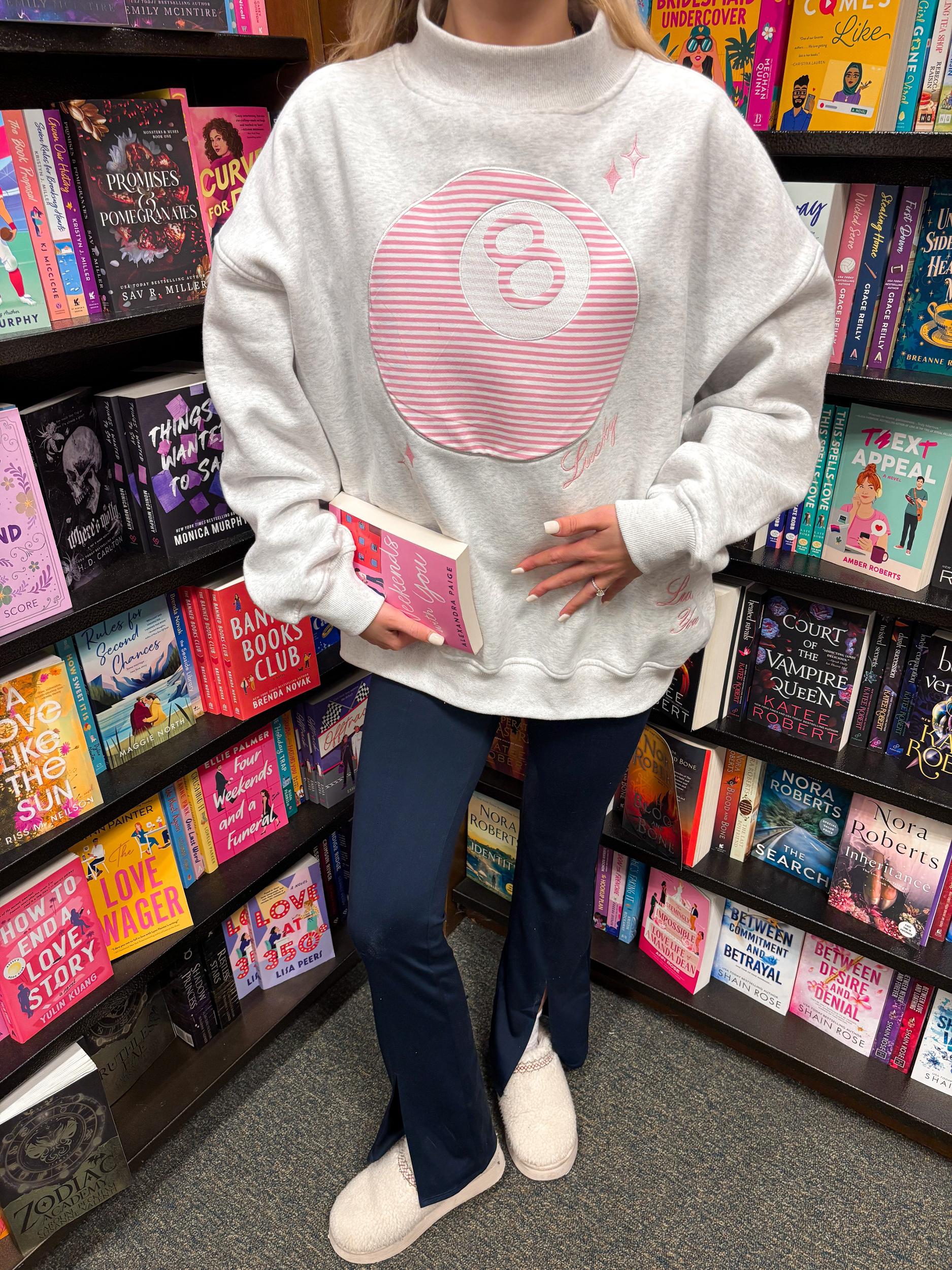 Pearl Grey Lucky You 8 Ball Mockneck Embroider Sweatshirt Product Image