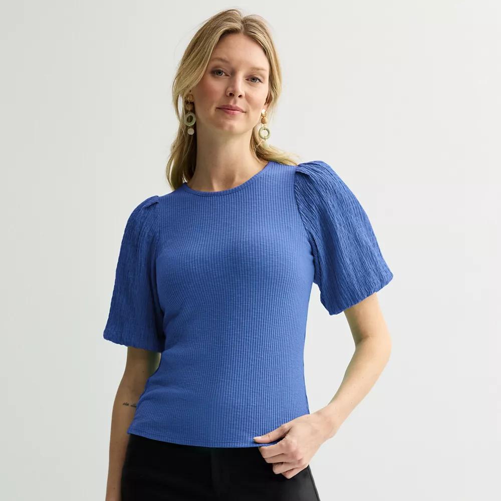 Women's Nine West Ribbed Top with Textured Sleeves, Size: XS, Wesley Purple Product Image