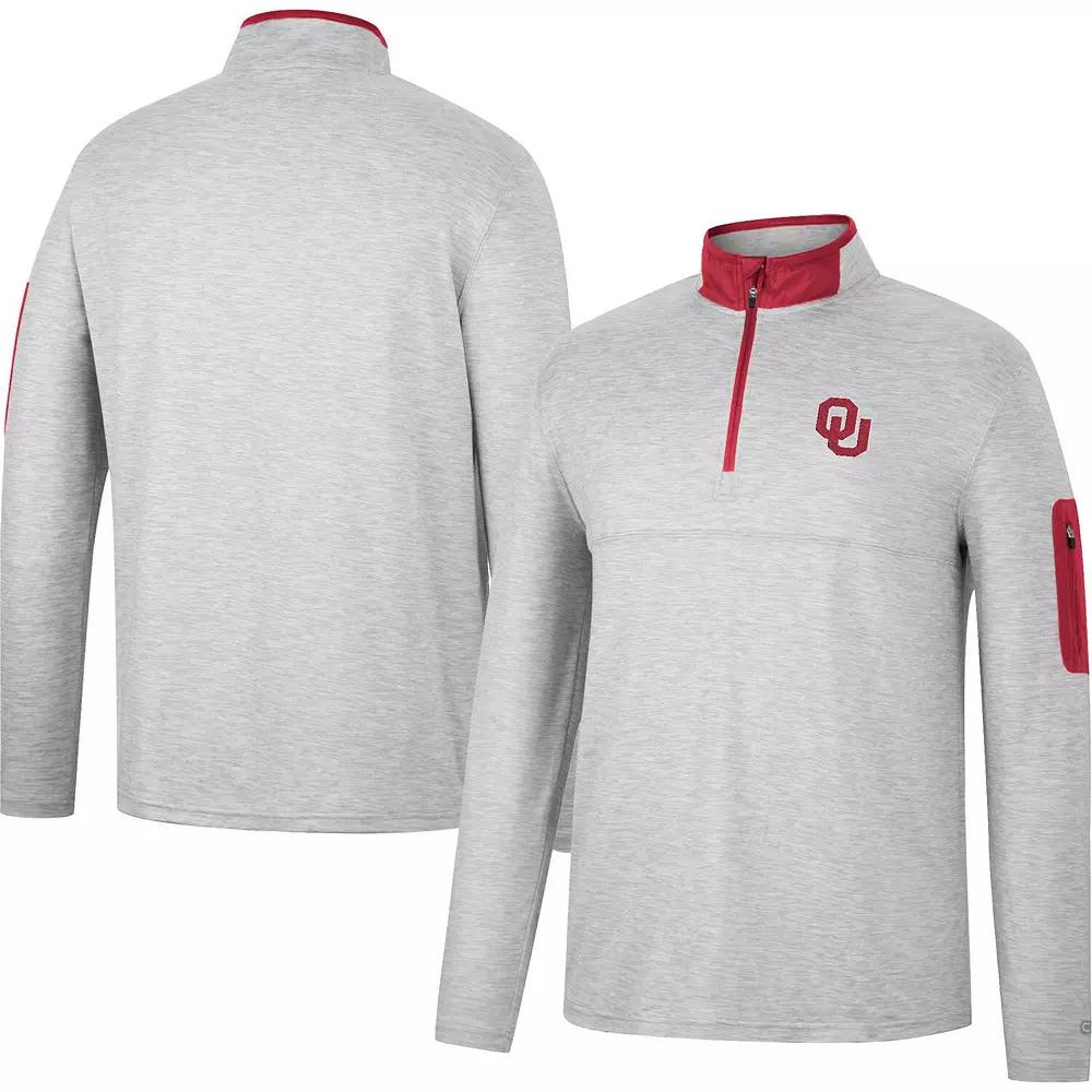 Men's Colosseum Heathered Gray/Crimson Oklahoma Sooners Country Club Windshirt Quarter-Zip Jacket,  Product Image