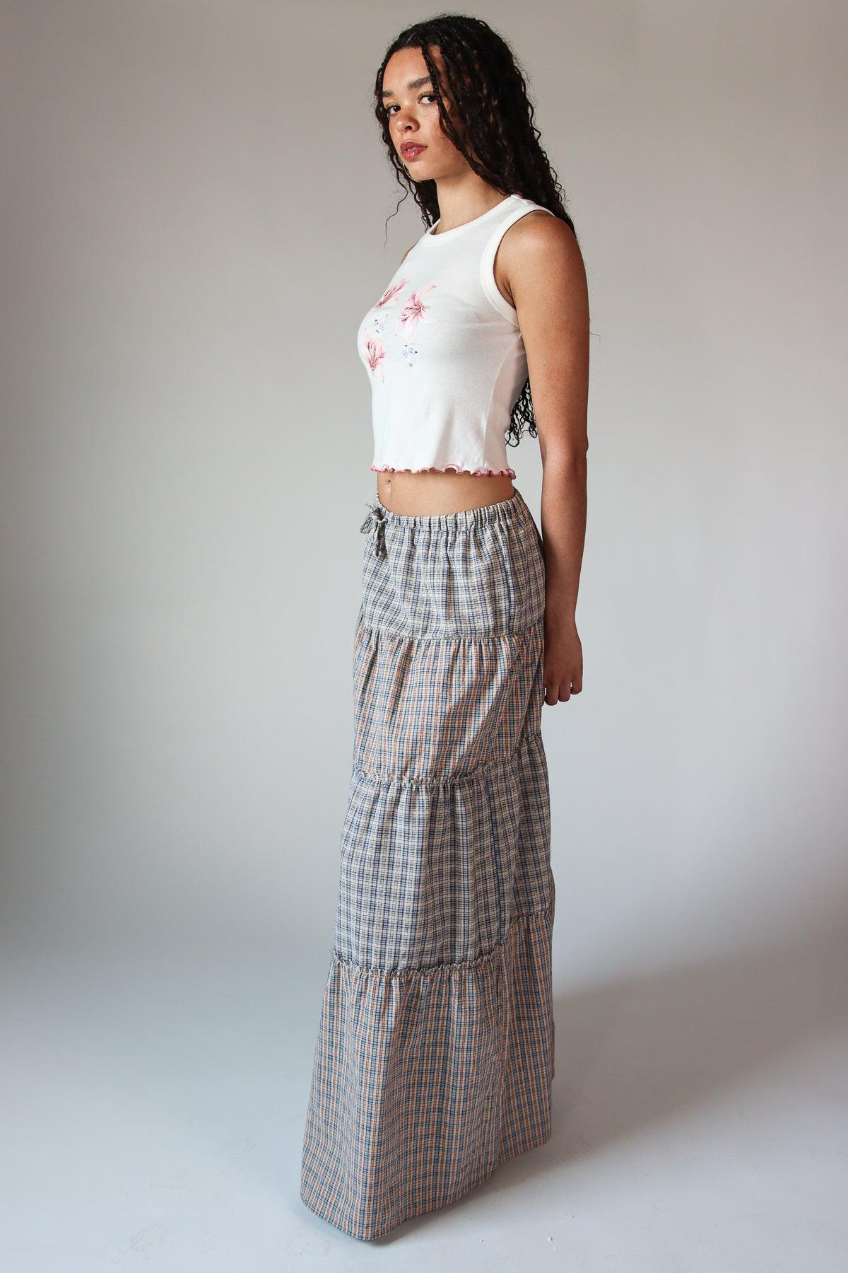 Mixed Plaid Tiered Maxi Skirt Product Image