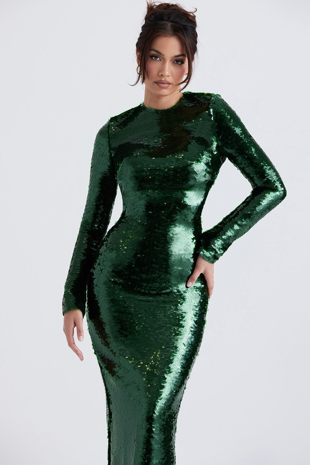 Belle  pine green sequin maxi dress - sale Product Image