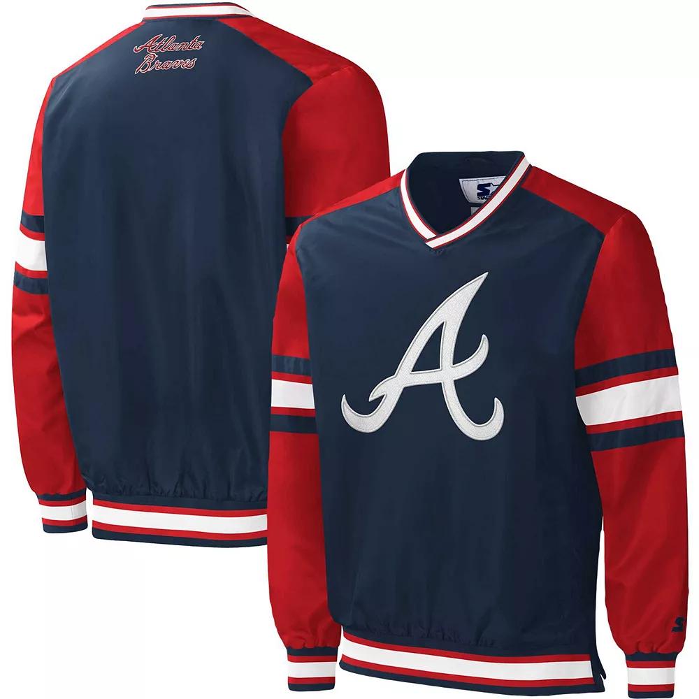 Men's Starter Navy Atlanta Braves Yardline Pullover Windbreaker,  Product Image