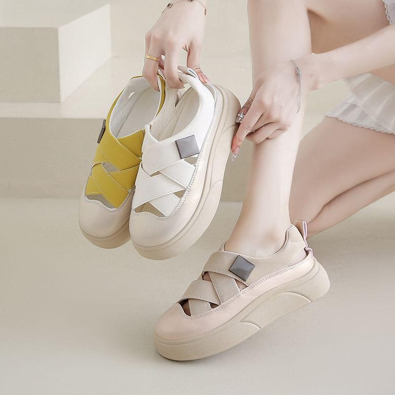 Studded Cross Strap Platform Slip-Ons Product Image