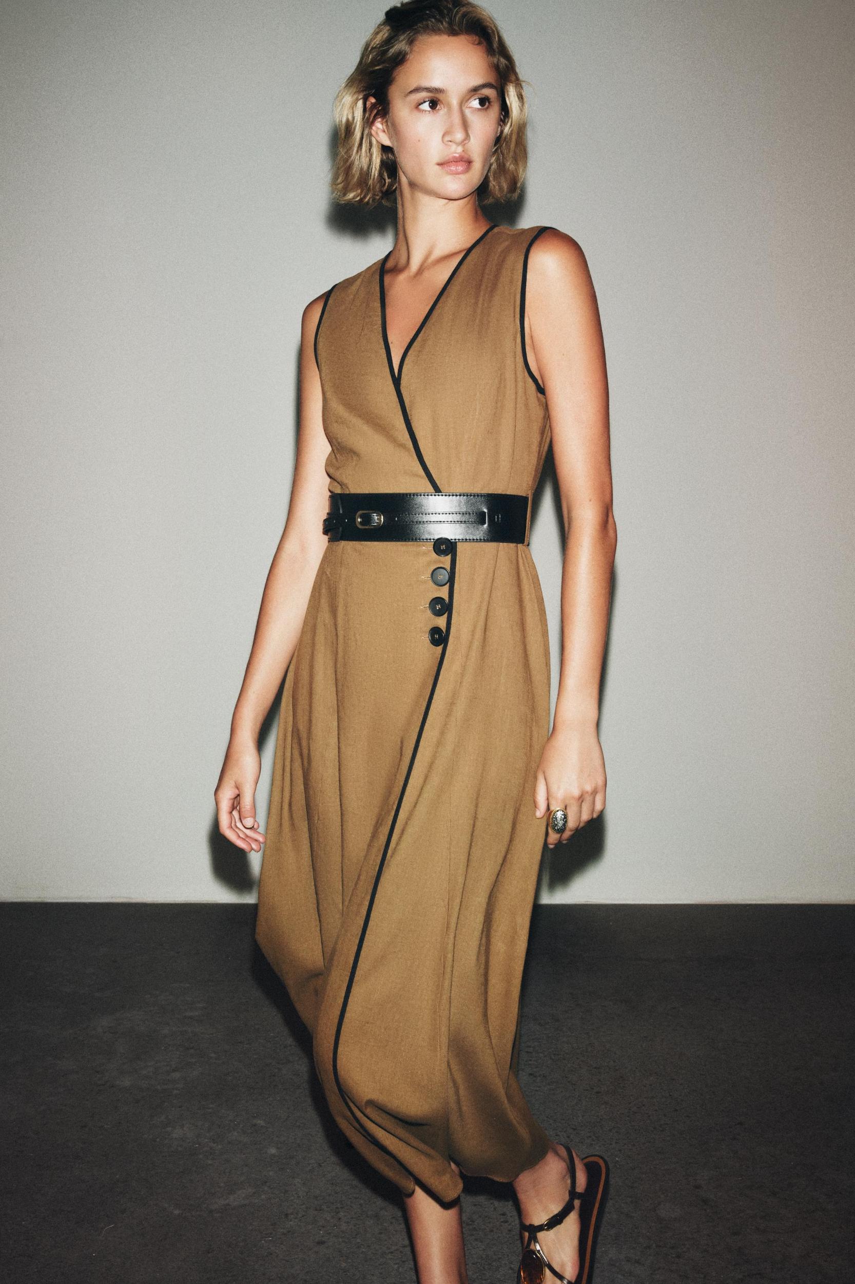 LINEN BELTED MIDI DRESS Product Image