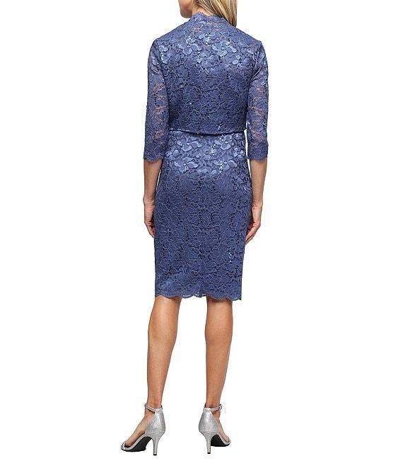 Ignite Evenings Sequin Lace 3/4 Bolero Jacket Sheath Dress Product Image