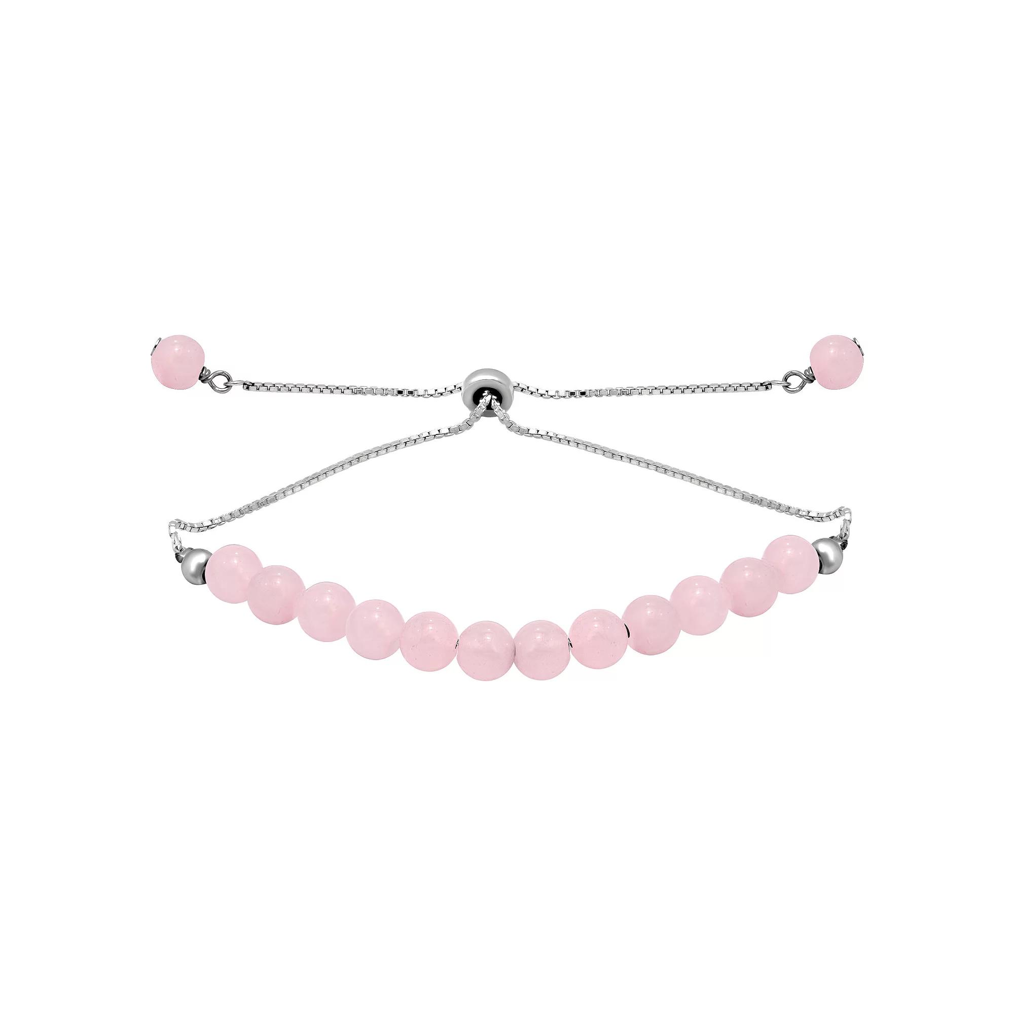 Aleure Precioso Gemstone Bead Frontal Adjustable Bracelet, Women's, Size: 10", Pink Quartz Product Image
