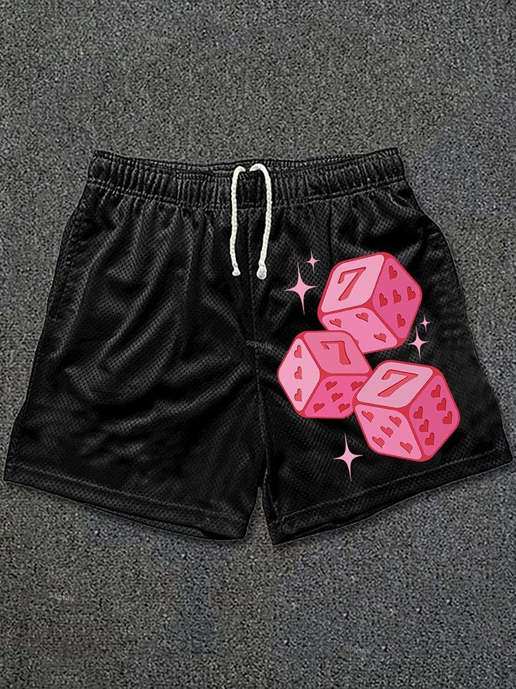 Pink 777 Fun Dice Print Drawstring Mesh Shorts Product Image