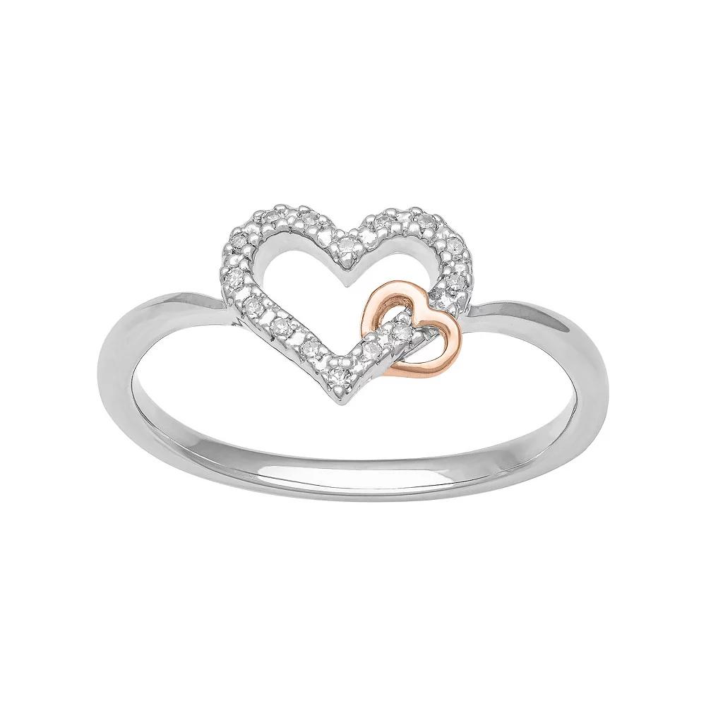 Love Always 18k Rose Gold Over Sterling Silver Diamond Accent Heart Promise Ring, Women's, Size: 7, Two Tone Product Image