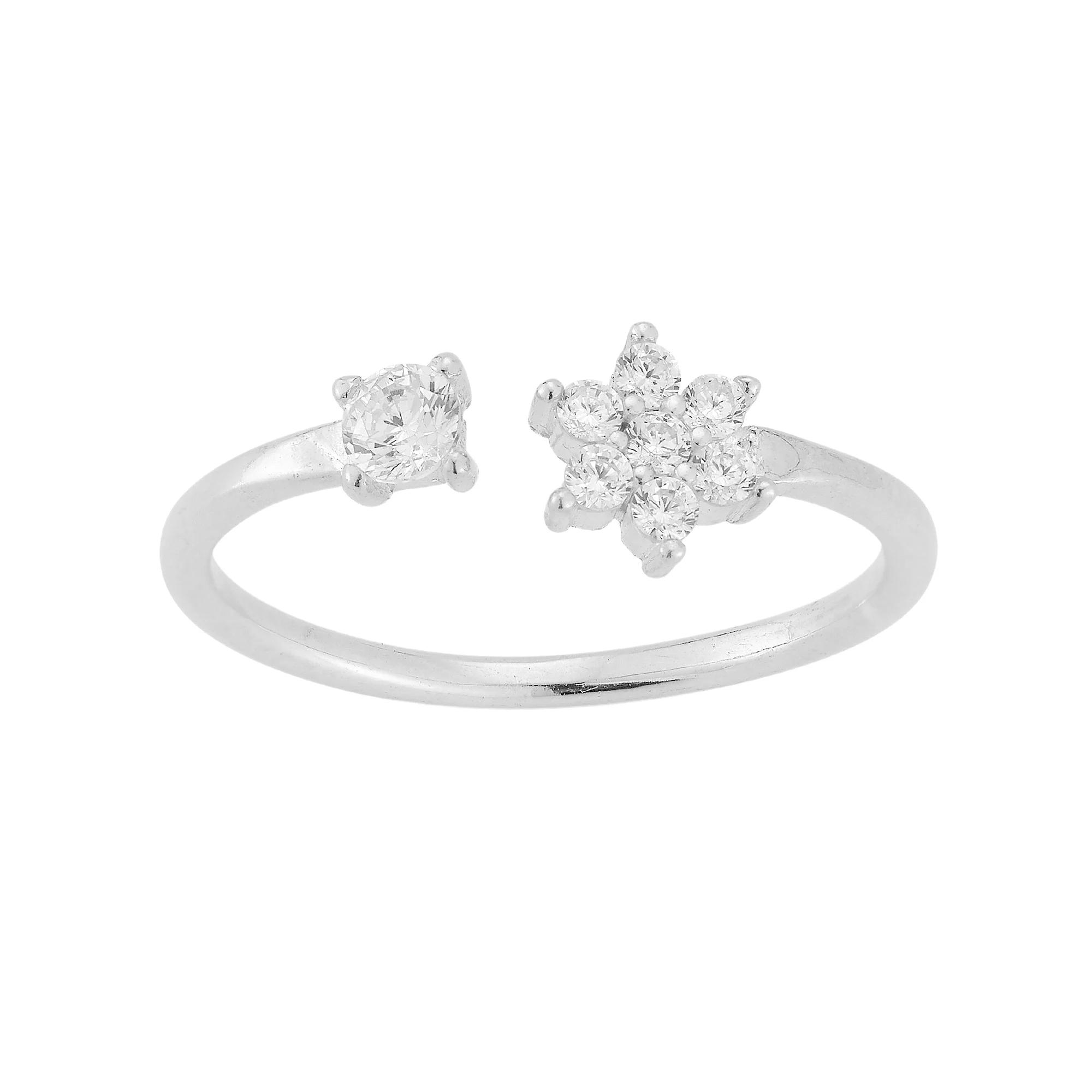 Sunkissed Sterling Cubic Zirconia Flower Open Ring, Women's, Size: 7, Silver Tone Product Image