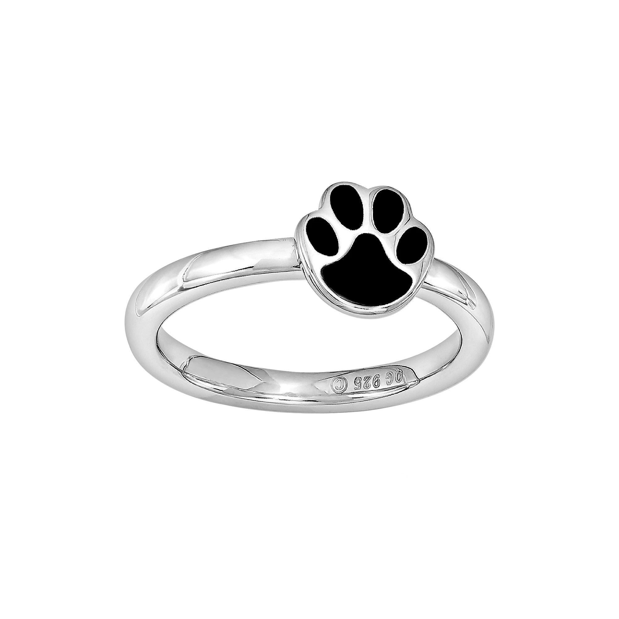Stacks & Stones Sterling Silver Paw Print Stack Ring, Women's, Size: 5, Black Product Image