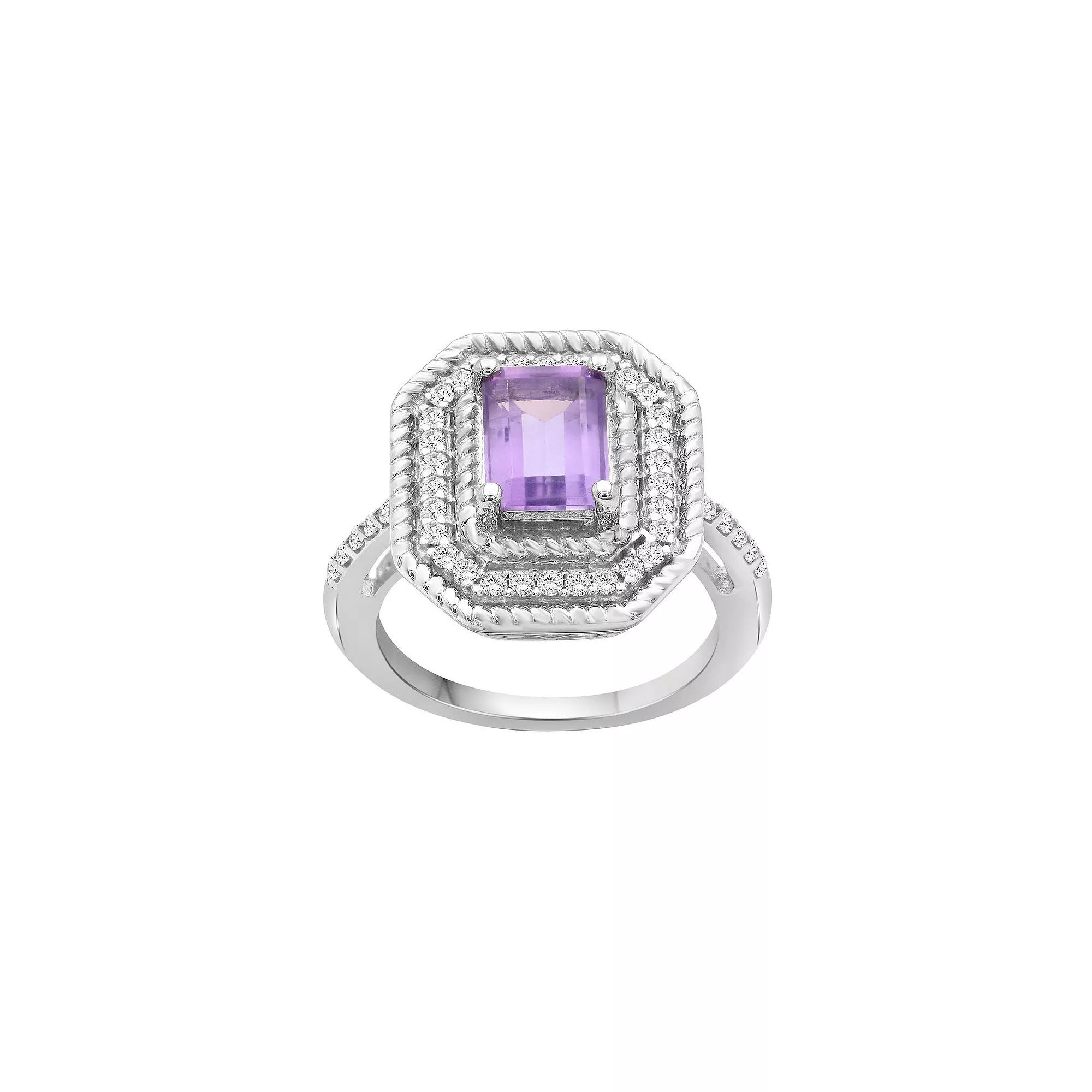 Jewelexcess Sterling Silver Amethyst & 1/3 Carat T.W. Diamond Halo Ring, Women's, Size: 5 Product Image