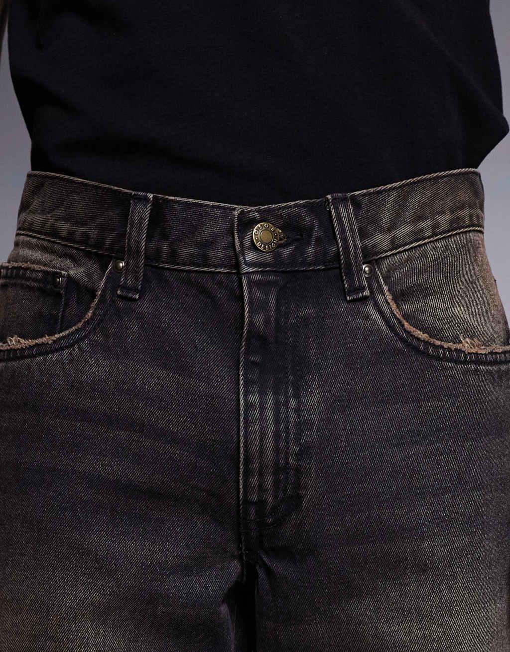 ASOS DESIGN wide flare fit jeans with brown tint in washed black Product Image