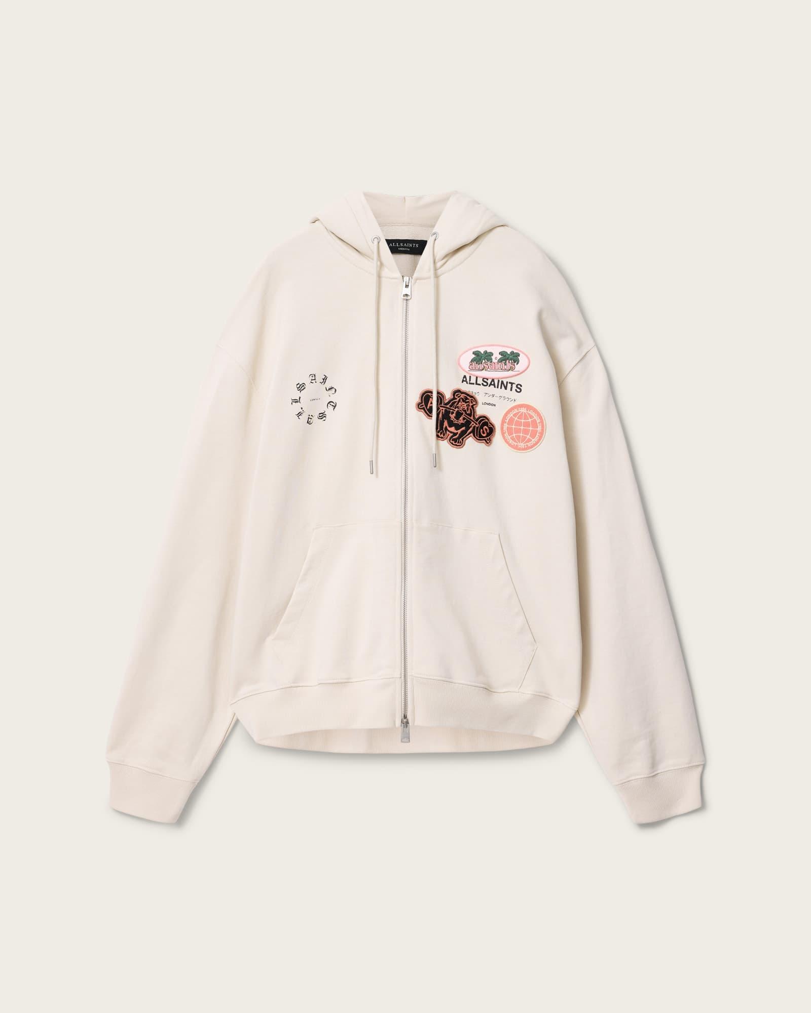 Patcher Zip Up Cotton Hoodie DUSK WHITE | ALLSAINTS US Product Image