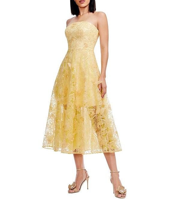 Dress the Population Kailyn 3D Floral Strapless Bustier A-Line Midi Dress Product Image