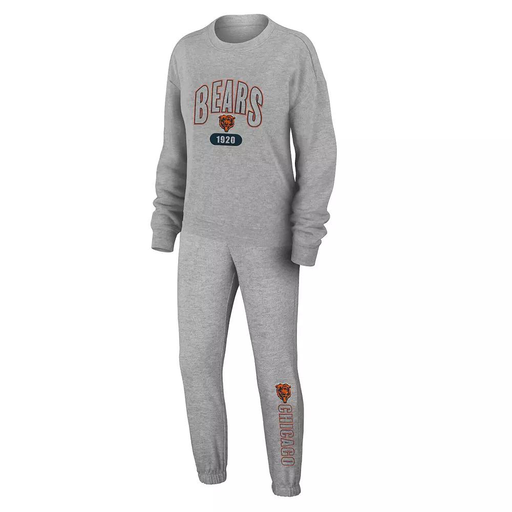 Women's WEAR by Erin Andrews Heather Gray Chicago Bears Knit Long Sleeve Tri-Blend T-Shirt & Pants Sleep Set,  Product Image