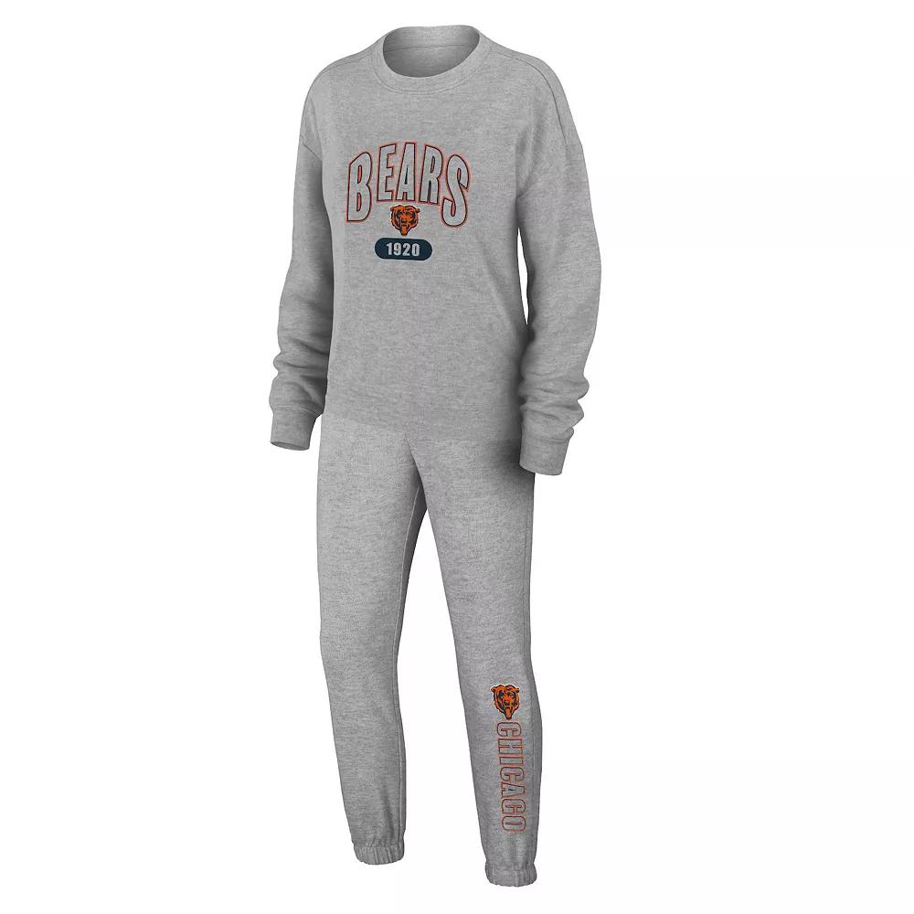 Women's WEAR by Erin Andrews Heather Gray Chicago Bears Knit Long Sleeve Tri-Blend T-Shirt & Pants Sleep Set,  Product Image