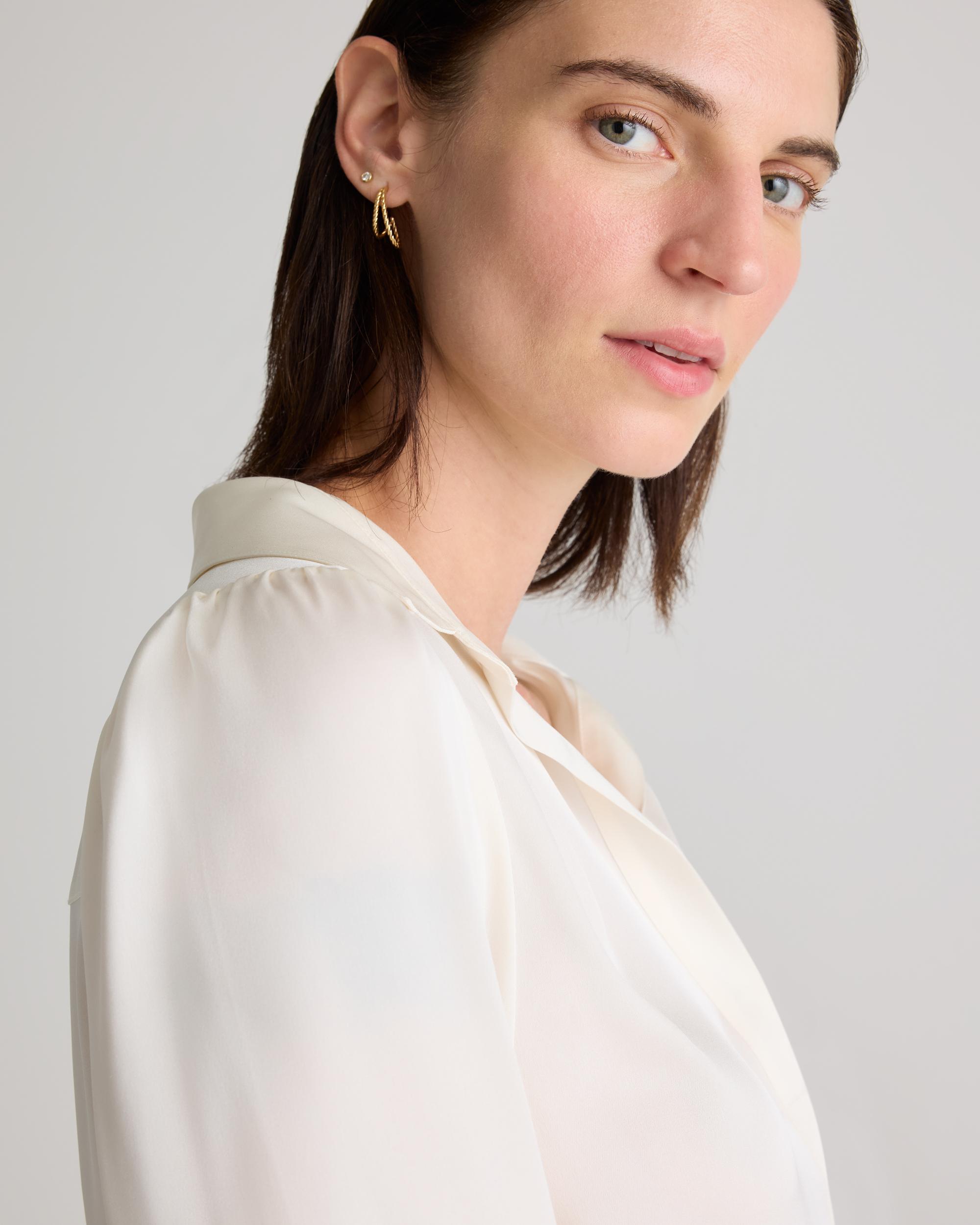 Quince | Women's Washable Stretch Silk Split Neck Blouse Mulberry Silk Product Image