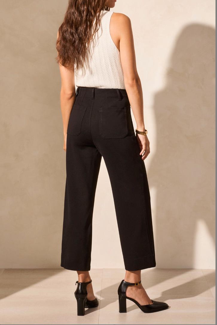 High Rise Front Fly Capri Pants w/Pockets- Black Product Image