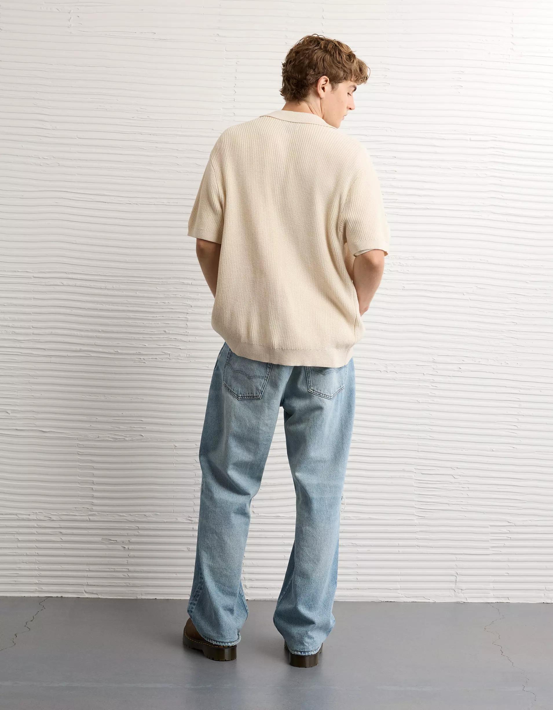 AE Shaker Button-Up Sweater Polo Shirt Product Image