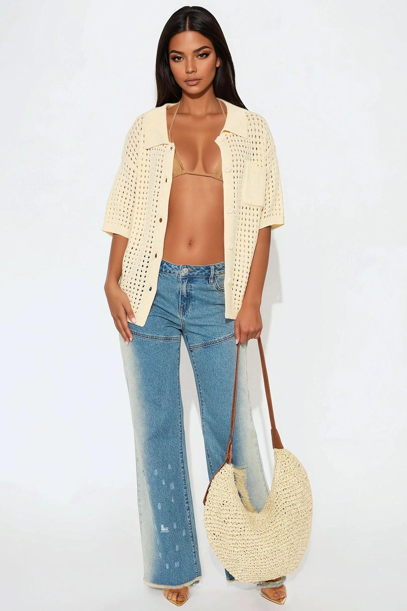 Endless Summer Days Crochet Shirt - Cream Product Image