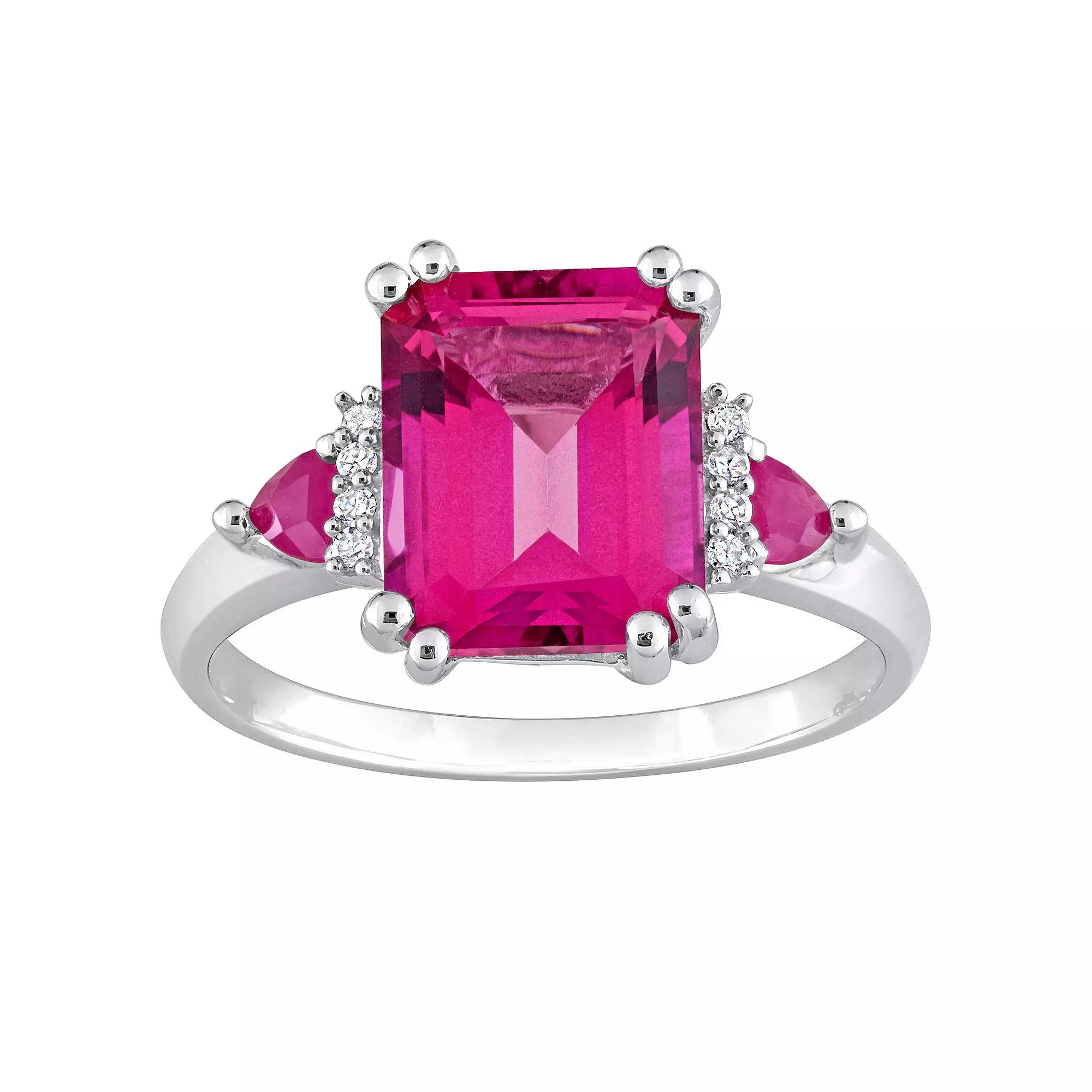 Stella Grace Sterling Silver Pink Topaz, Ruby & Diamond Accent 3-Stone Ring, Women's,  Product Image