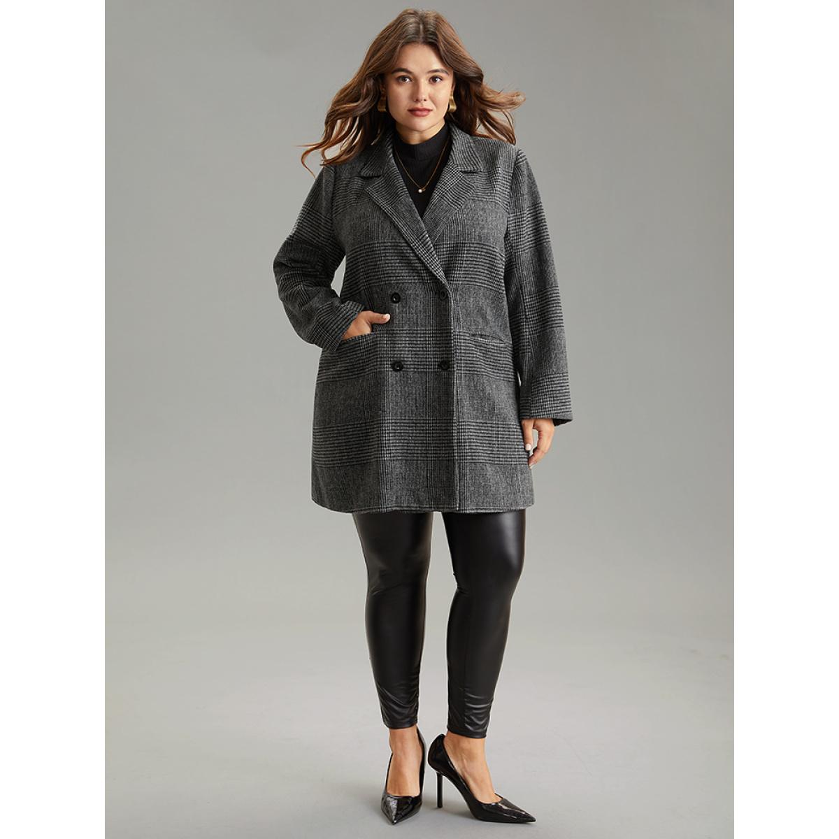 Plus Size Plaid Double Breasted Patched Pocket Tunic Coat Women DimGray Casual Texture Ladies Dailywear Winter Coats BloomChic 28/5X Product Image