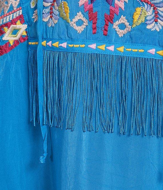 JOHNNY WAS Coriander Embroidered Cupro Split V-Neck Long Sleeve Tunic Product Image