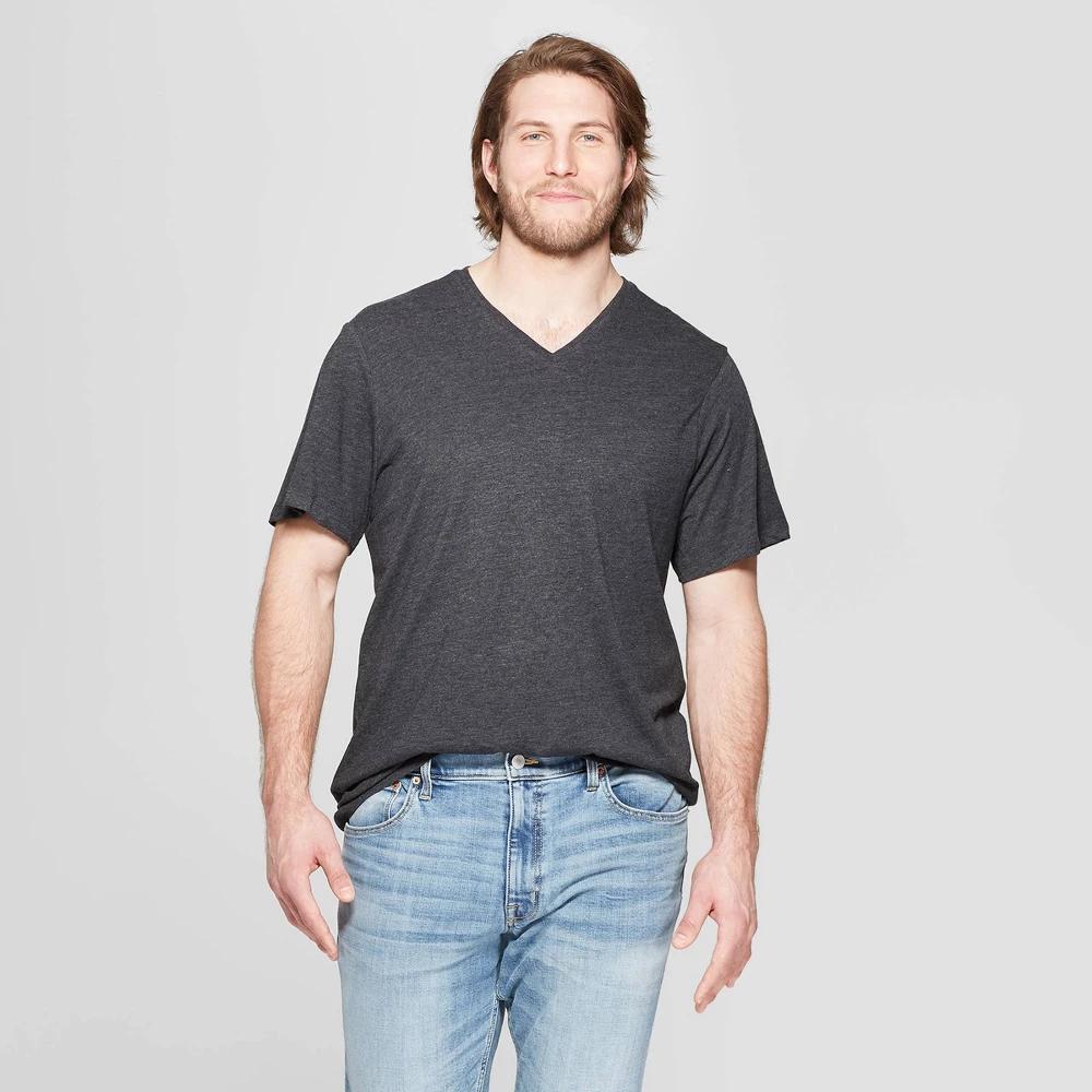 Men's Big & Tall Every Wear Short Sleeve V-Neck T-Shirt - Goodfellow & Co™ Railroad Gray 3XLT: Midweight Product Image