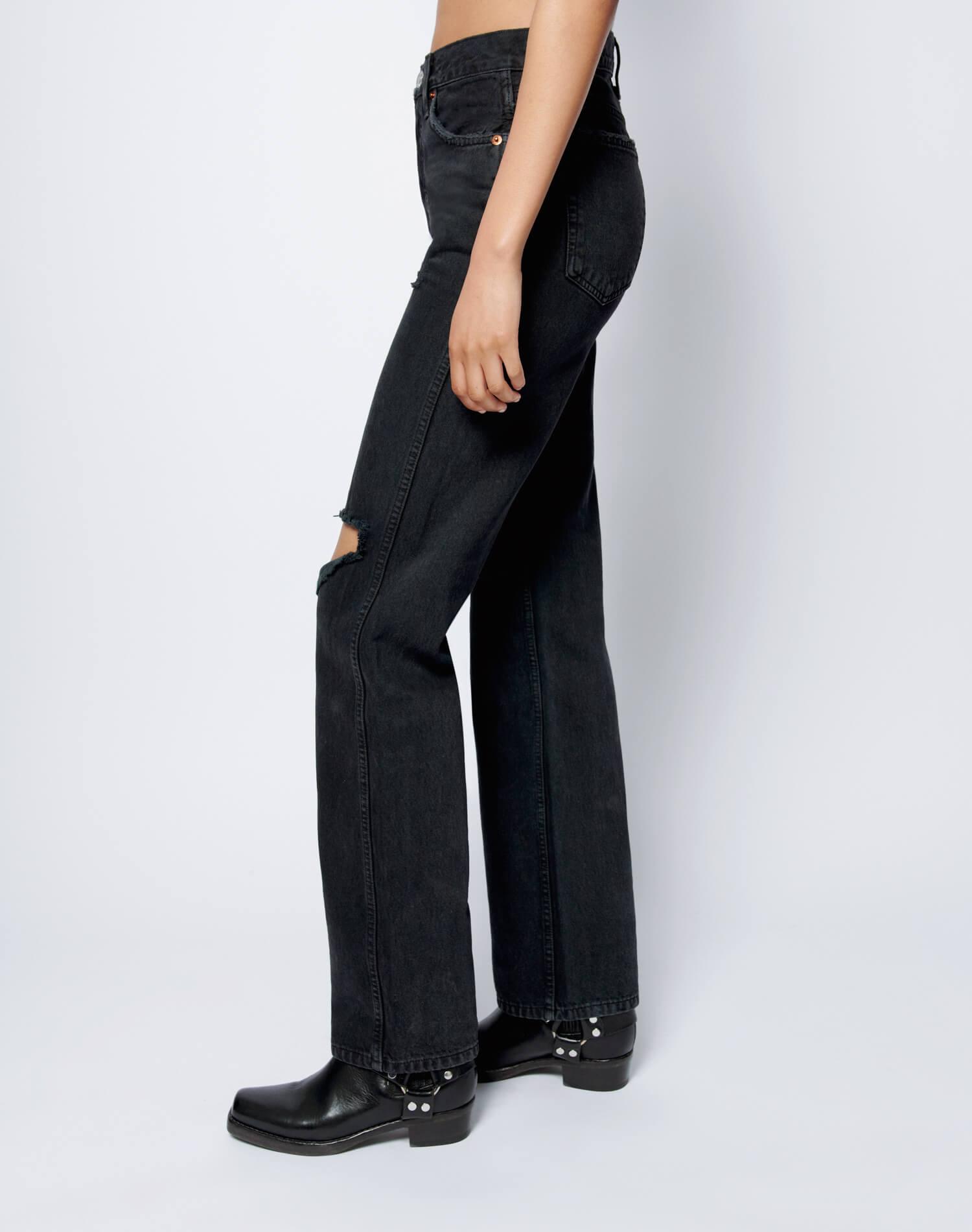 High Rise Loose - Washed Black with Rips Product Image