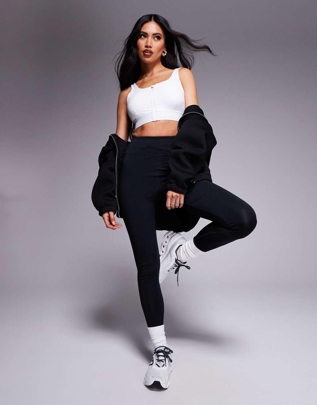 4505 Icon high support zip front sports bra with adjustable straps and removable padding in white  Product Image