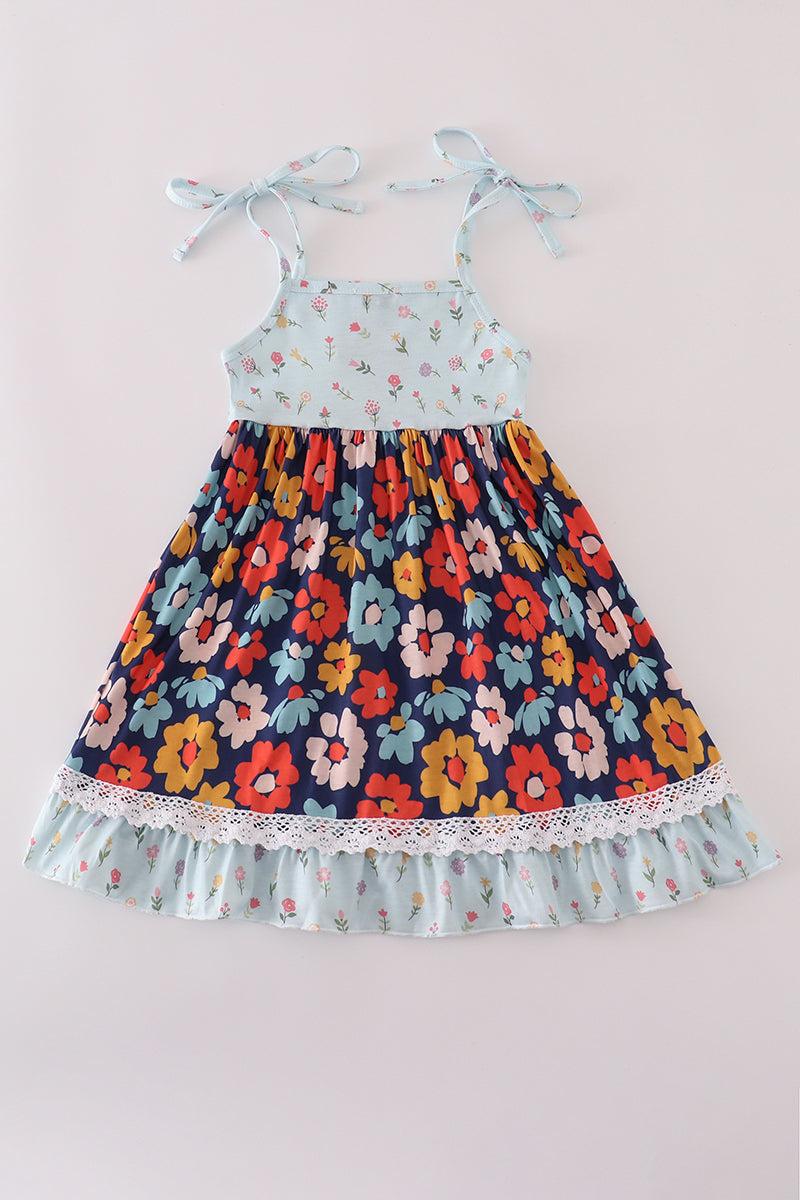 Blue floral ruffle dress Product Image