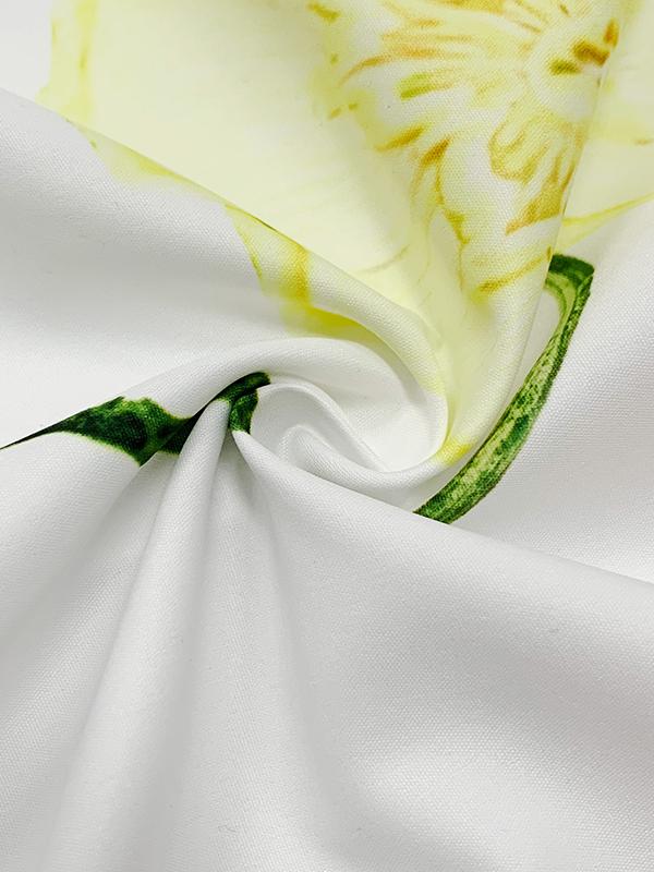 Long Sleeves Loose Elasticity Flower Print Pleated Round-neck Blouses&shirts Tops Product Image