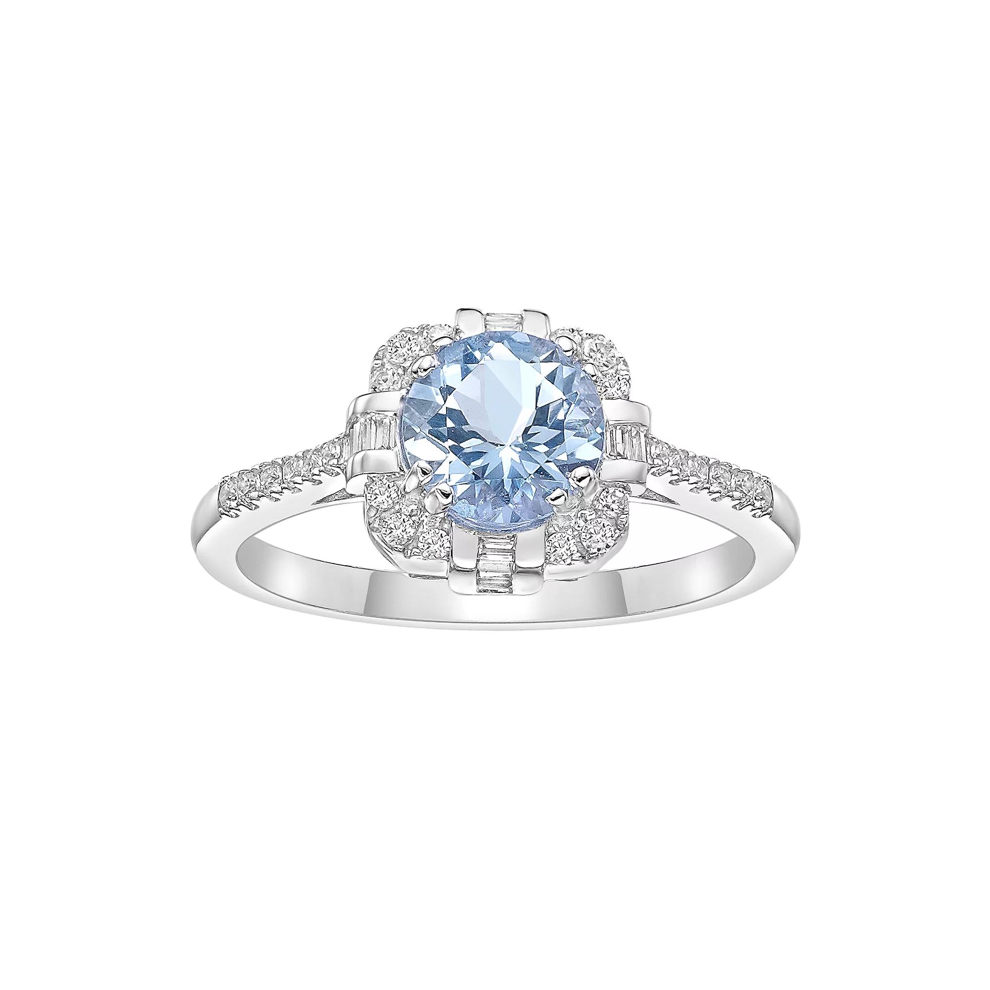 Gemminded 10k White Gold, Aquamarine & 1/4 Carat T.W. Diamond Ring, Women's, Size: 7 Product Image