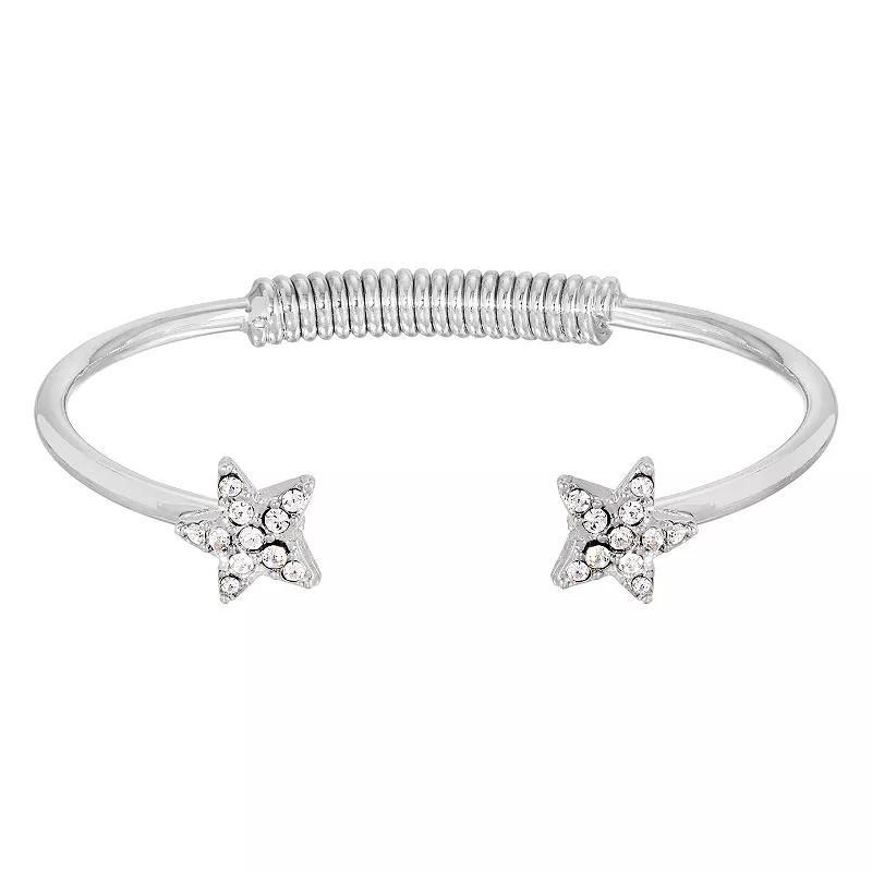 1928 Silver Tone Simulated Crystal Star Spring Bracelet, Womens, Silver Tone Clear Product Image