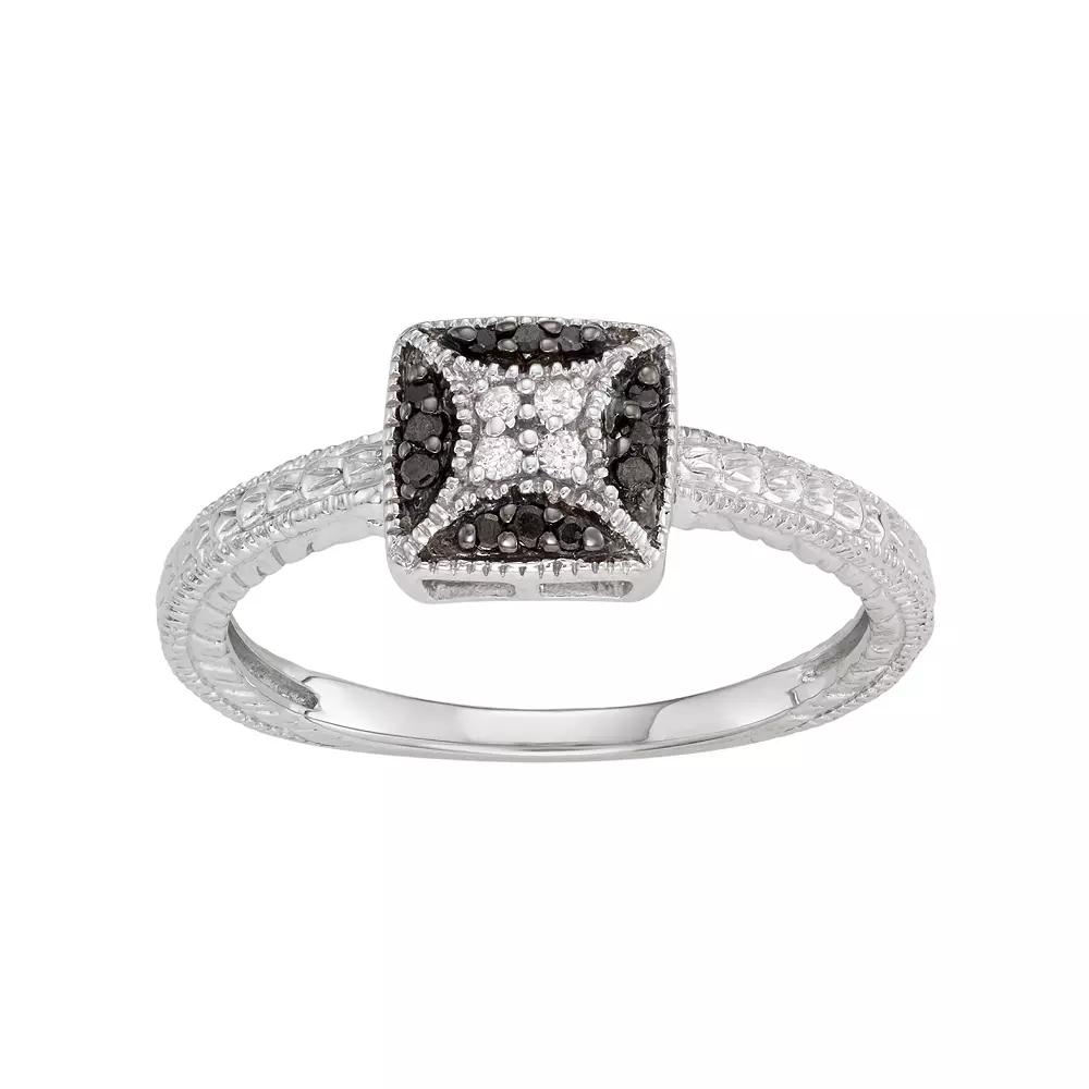 HDI Sterling Silver 1/10 Carat T.W. Black & White Diamond Square Ring, Women's,  Product Image