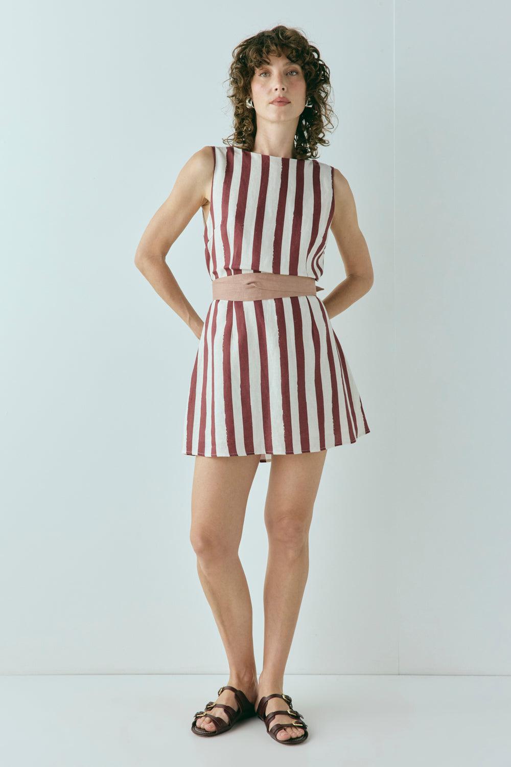 Lea Linen Mini Dress Wine Product Image