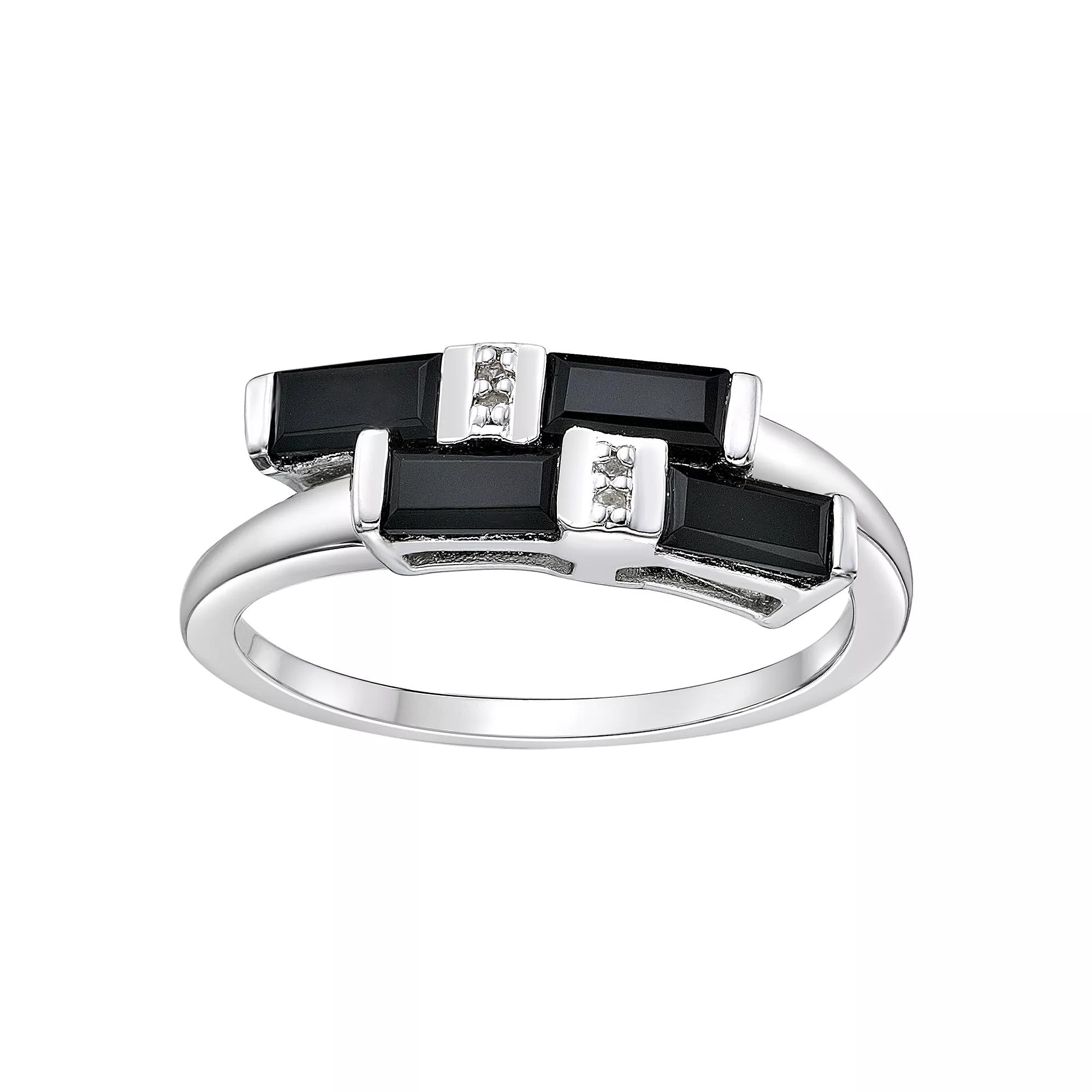 Gemminded Sterling Silver Onyx & White Topaz Overlap Ring, Women's, Size: 7 Product Image