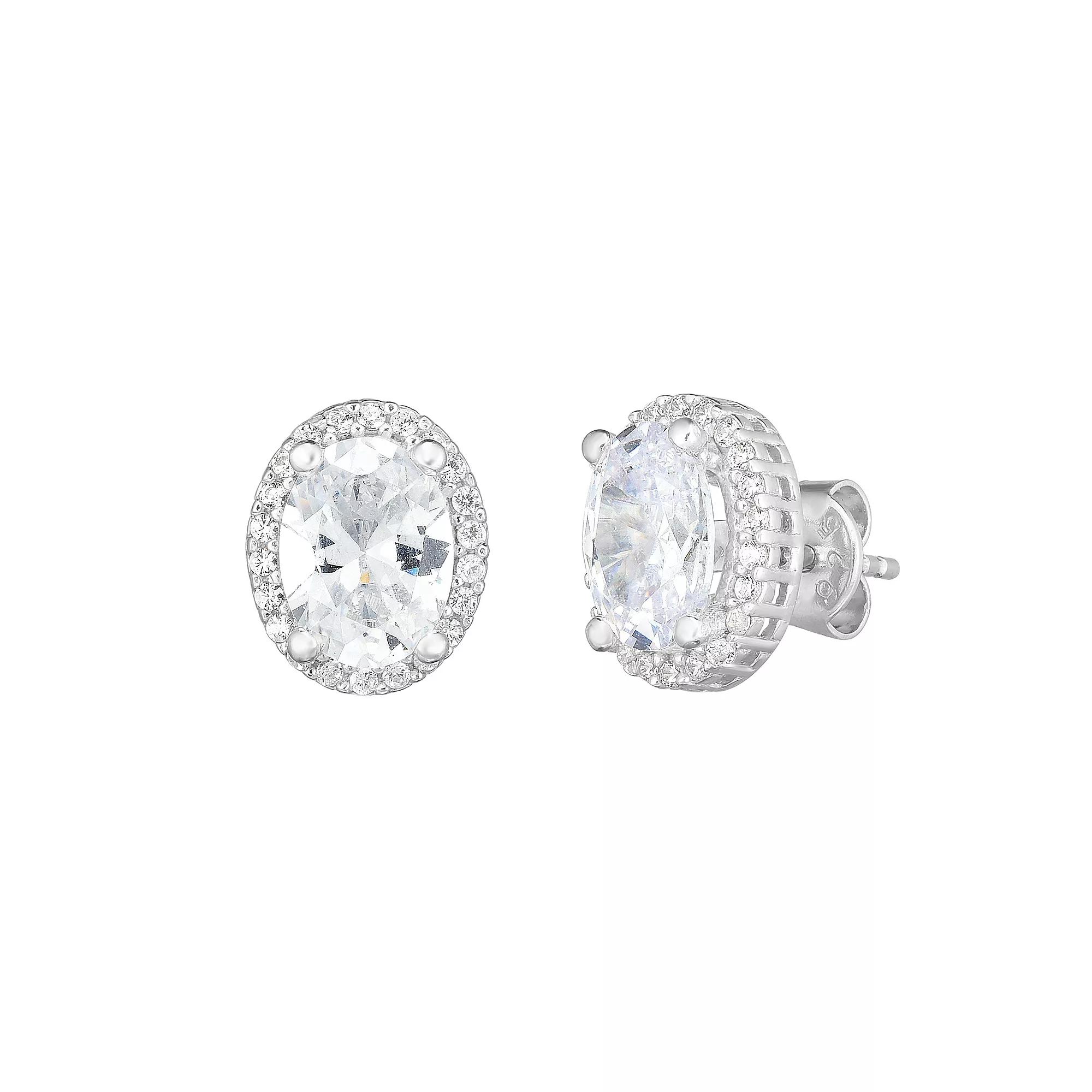 Sunkissed Sterling Cubic Zirconia Oval Halo Stud Earrings, Women's, Silver Tone Product Image