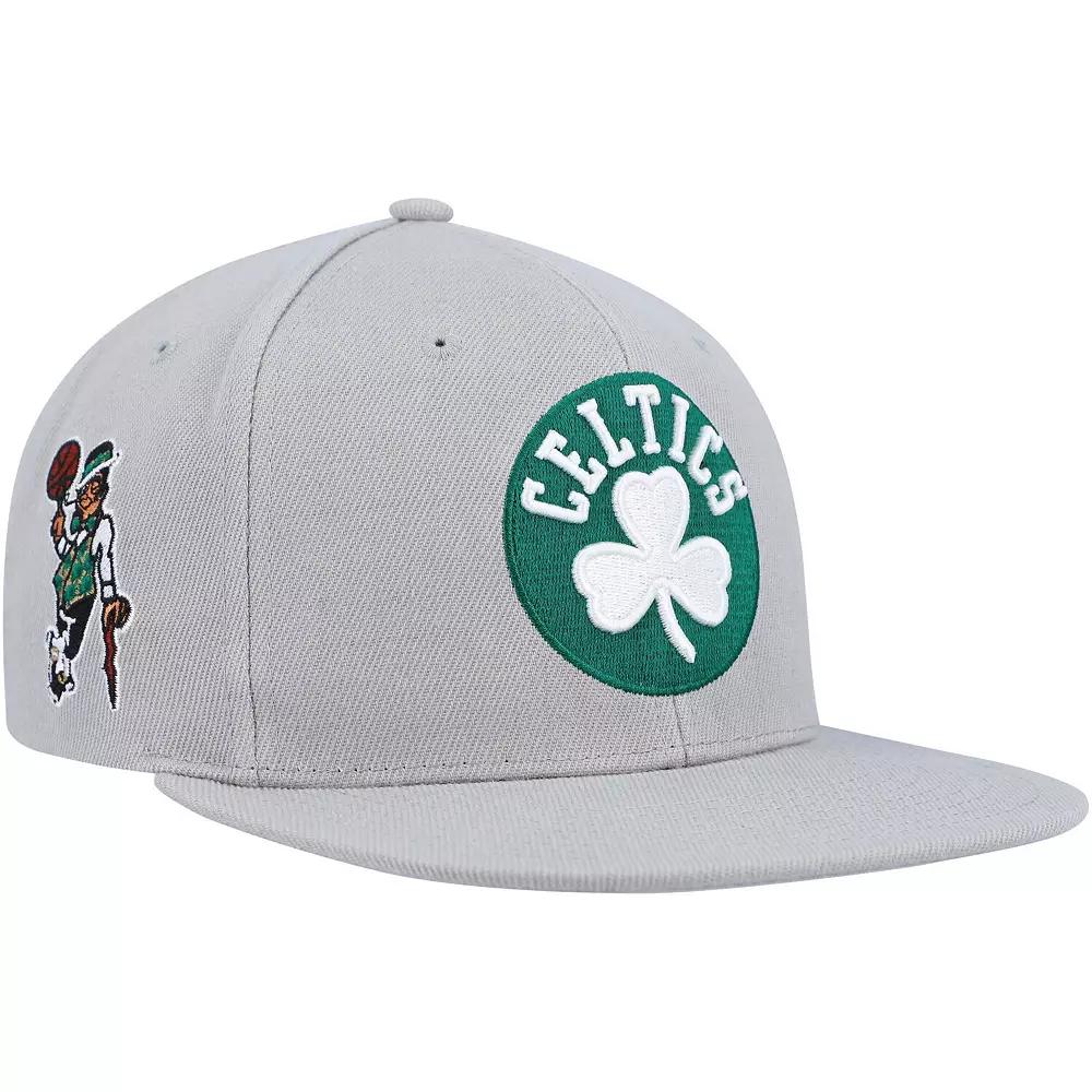 Men's Mitchell & Ness Gray Boston Celtics Side Core 2.0 Snapback Hat, Grey Product Image