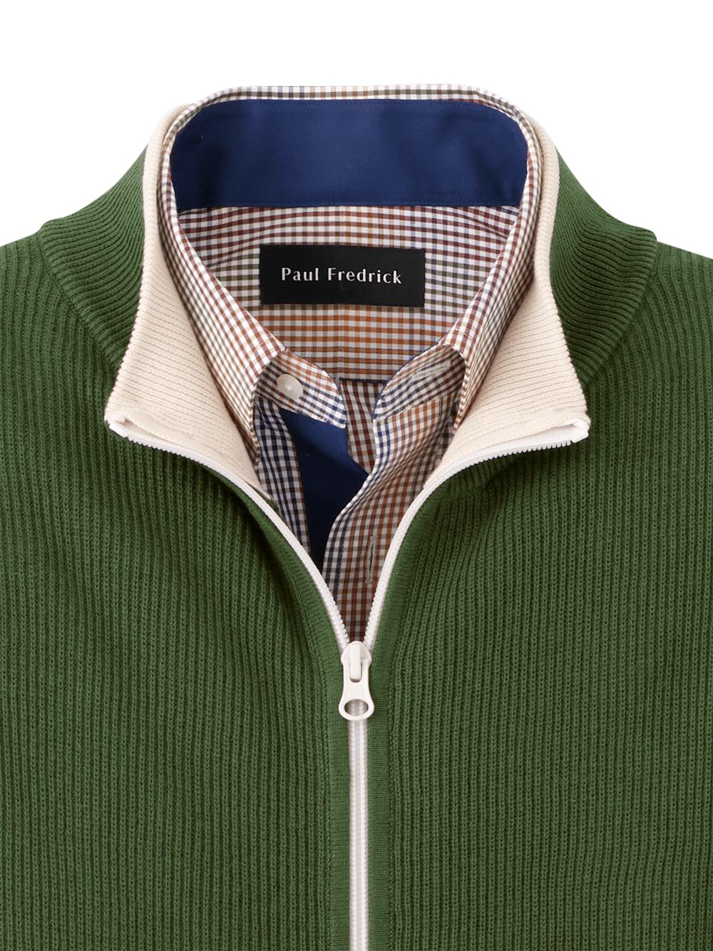 Cotton Full Zip Mock Neck Vest - Green Product Image