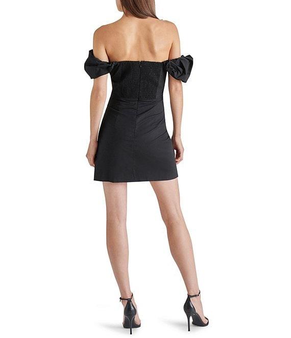 Steve Madden Bordeaux Woven Off-The-Shoulder Neck Short Puff Sleeve Sheath Mini Dress Product Image