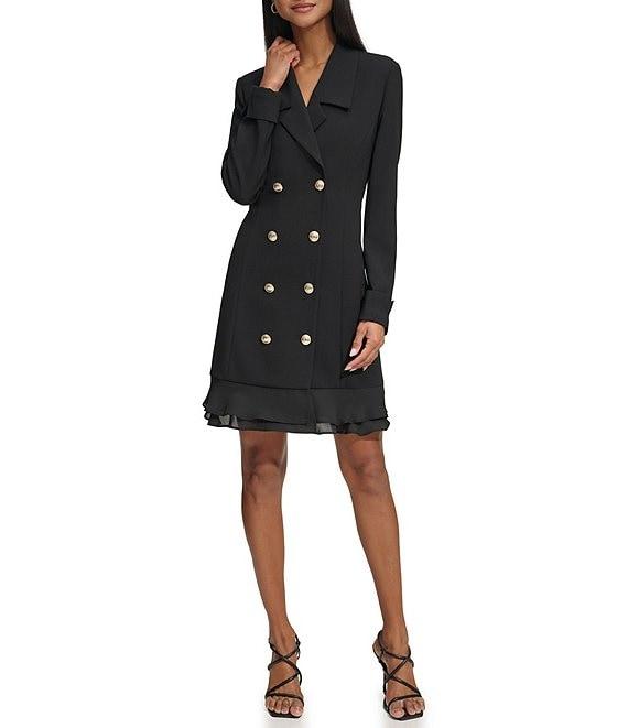 KARL LAGERFELD PARIS Notch Lapel Collar Long Sleeve Chiffon Flounce Hem Mini Blazer Dress Product Image