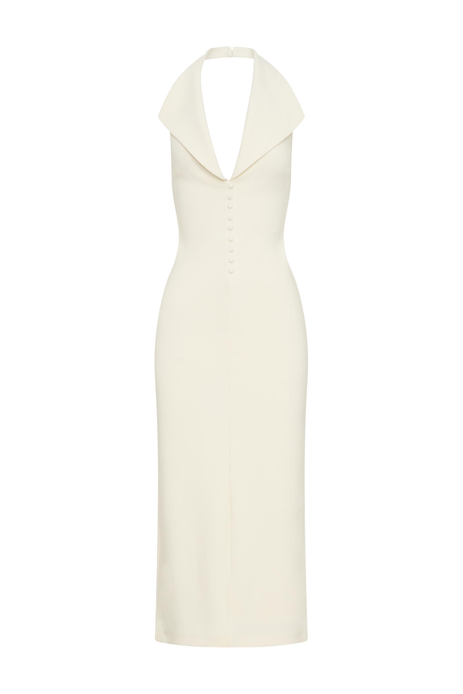 Annita Crepe Halter Midi Dress - Ivory Product Image