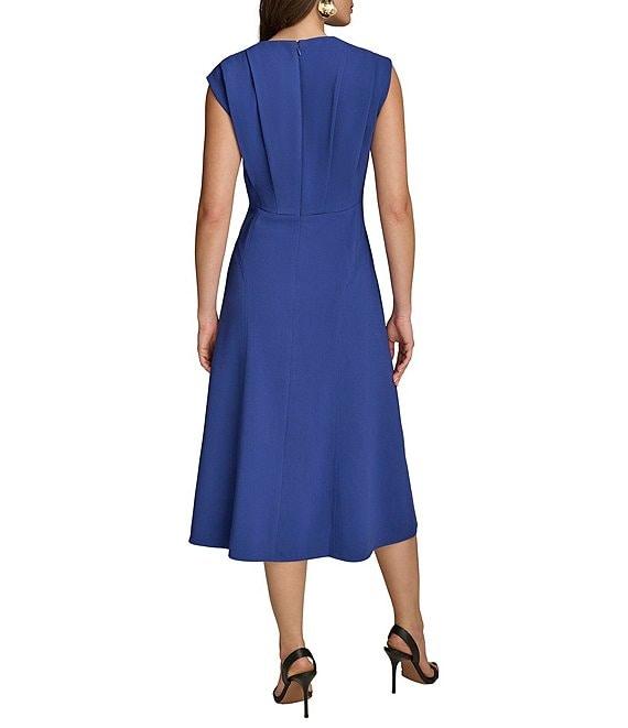 Donna Karan V-Neck Cap Sleeve Cady Crepe A-Line Midi Dress Product Image