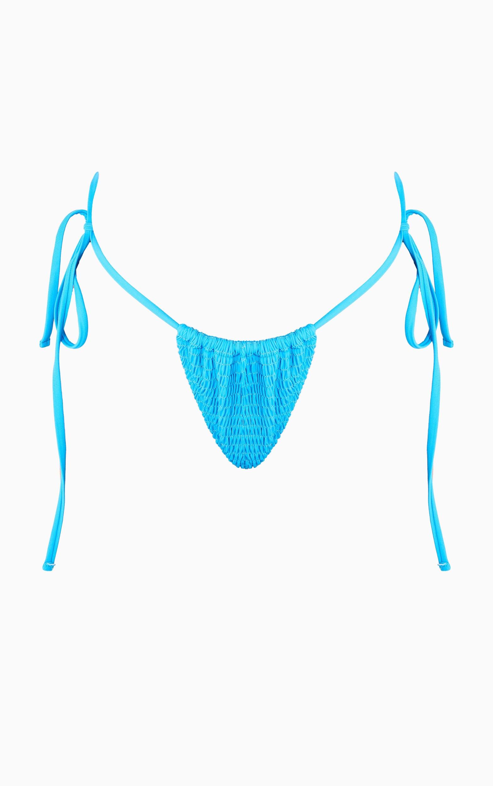Blue Shirred Tie Side Bikini Bottoms Product Image