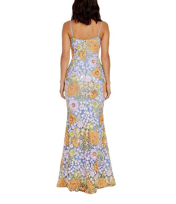Dress the Population Sequin Floral V Neckline Sleeveless Mermaid Gown Product Image