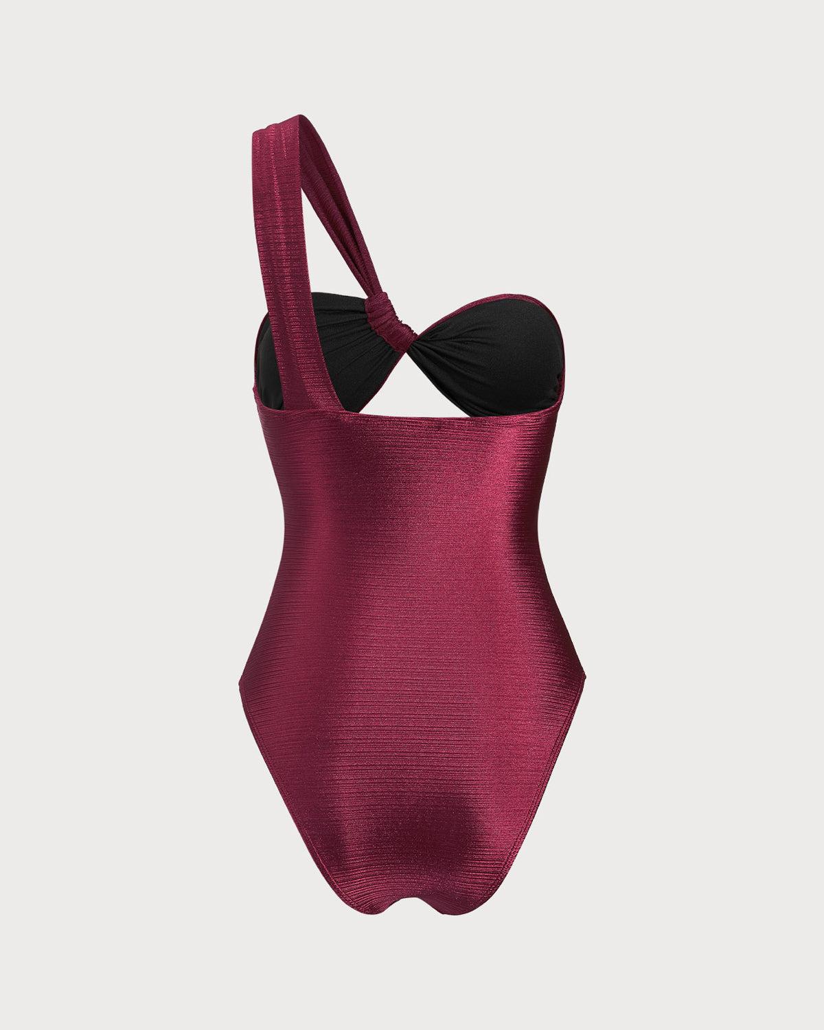 Burgundy Glitter One-Strap Cutout Swimsuit Product Image
