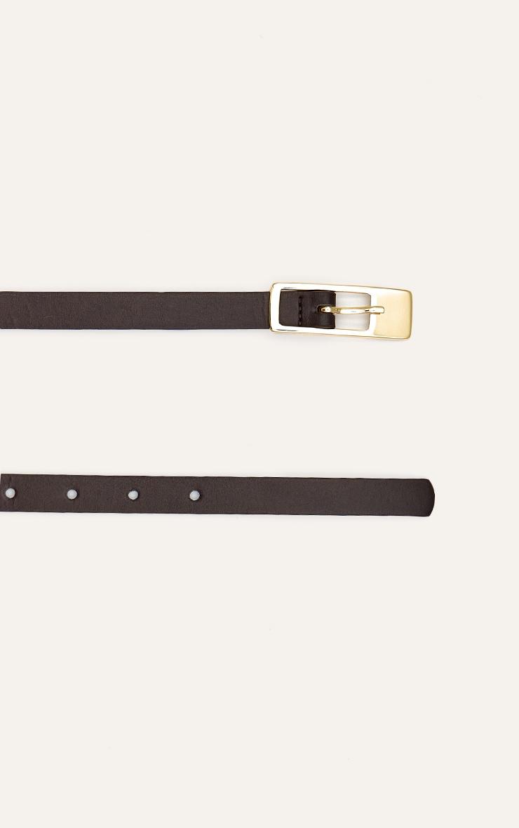 Chocolate PU Square Buckle Skinny Belt Product Image